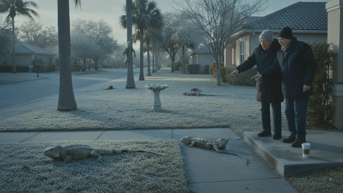 Frosne leguaner faller ned fra trær i Florida. Et absurd værfenomen